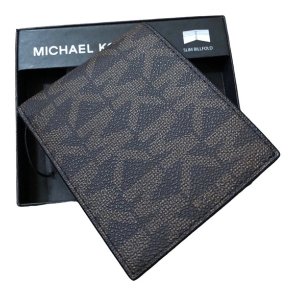 Michael Kors brown monogram bifold men’s jet set wallet new‎ in box